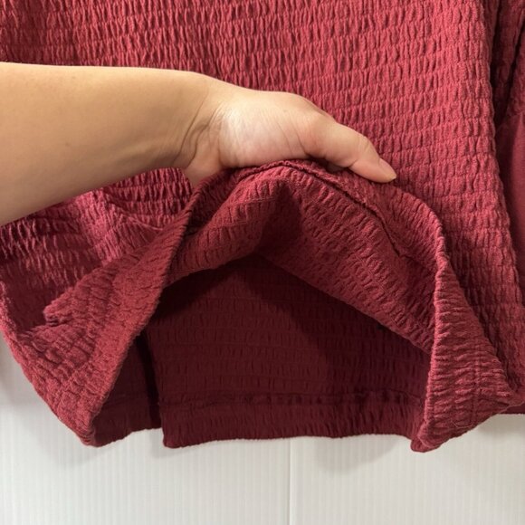 Anthropologie Smocked Bell Sleeve Top Shirt Blouse Wine Red Burgundy Sz Small - Picture 5 of 15